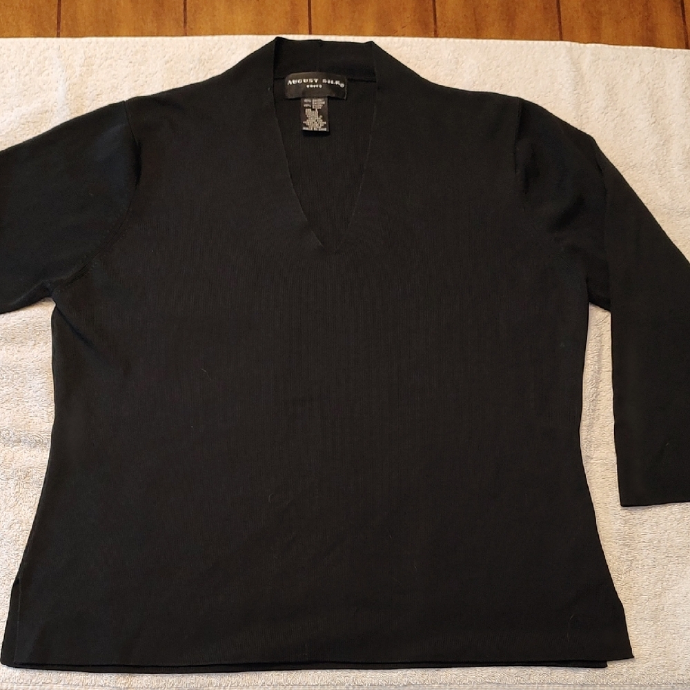 Andrew Marc Black Knit V-Neck Top